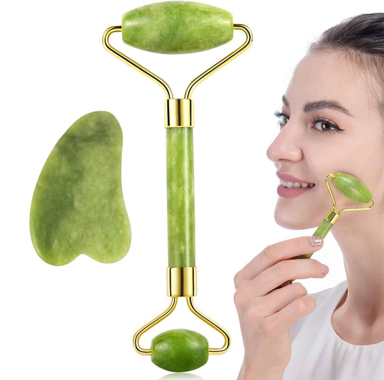 Flawless Jade Roller With Stone||Jade Roller And Real Gua Sha Stone For Face Massager